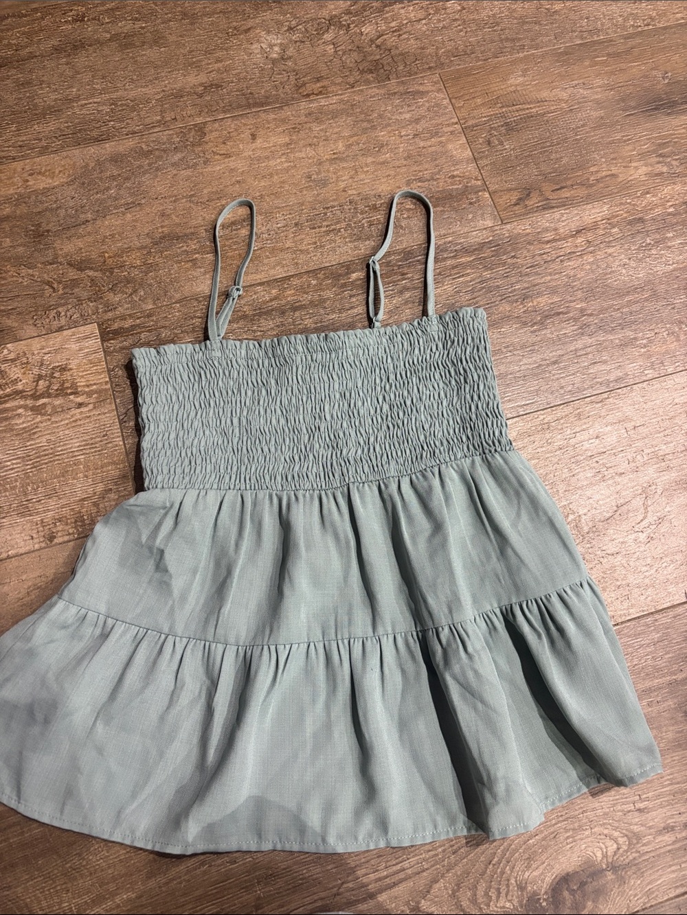 Paper Crane Sage Green Smocked Tiered Cami Top